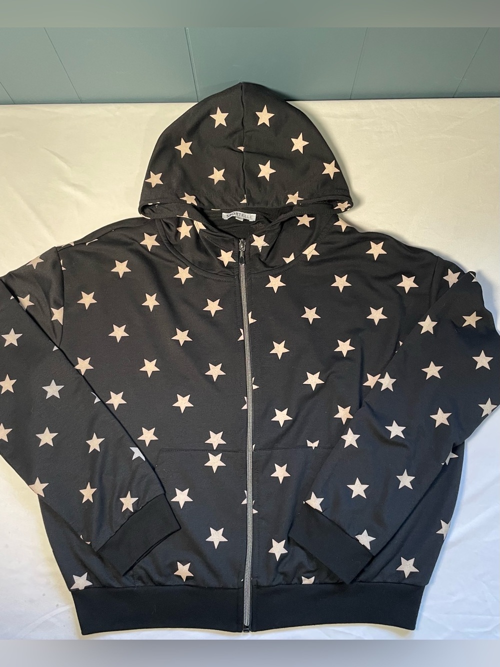 Sportelle Black Hoodie Jacket with White Star Print